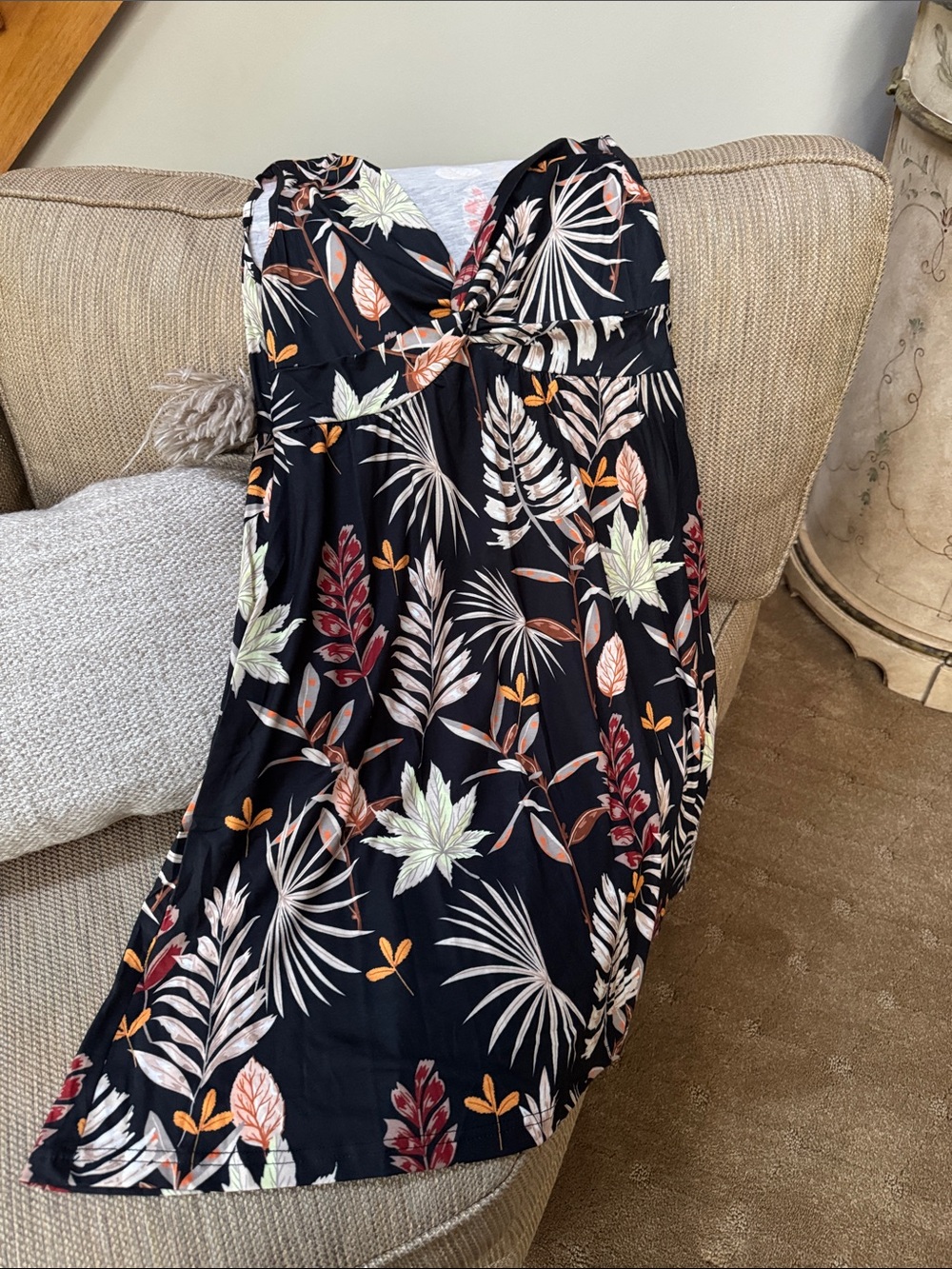 Black Tropical Print Sundress